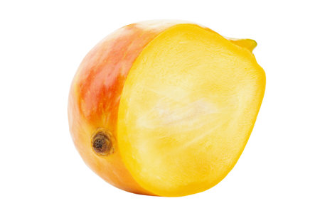 Fresh mango half  isolated in white background. Healthy food. File contains clipping path. Full depth of field.の写真素材