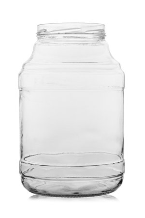 Open empty glass jar for food and canned food. Isolated on white background. File contains clipping path.の写真素材