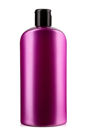 Cosmetic bottles lilac color with lid isolated on white background.の写真素材