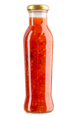 Bottle of tomato sauce isolated on white isolated background.の写真素材