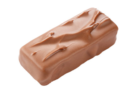 Delicious unwrapped chocolate bar. Isolated on a white background.の写真素材