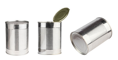 Set of open and closed tin can Isolated on white background.の写真素材
