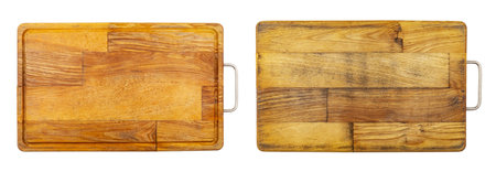 Old rectangular wooden cutting board, isolated on white background, full depth of field, top view.の写真素材