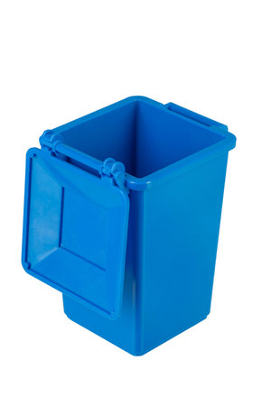 Blue recycling bin isolated on white background. Garbage, trash bin.の写真素材