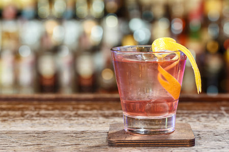 Classic based cocktail on rum, raspberry liqueur and lime fresh. Space for textの写真素材