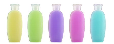 Sets Plastic Bottle for Shampoo, Liquid Soap or Lotion. Close-up Isolated on a White Background. File contains clipping path. Full depth of field.の写真素材