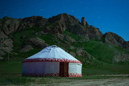 Yurt. National dwelling of nomadic peoples of Asia. Night photo. Kazakhstan
