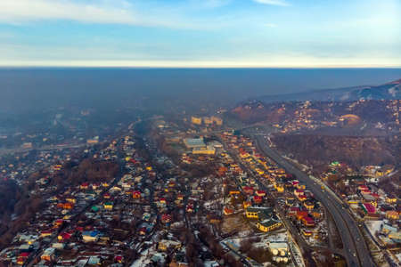 Almaty city, eastern part of the city, smog, winter. Bad environmental situationの写真素材