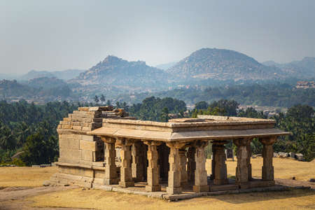 Beautiful view of the amazing Hampi's ruins. Hampi, also referred to as the Group of Monuments at Hampi, located in east-central Karnataka, India.の写真素材