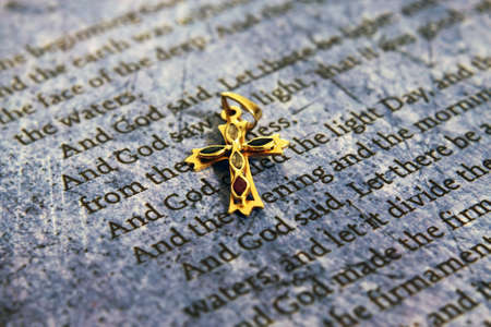 Bible and golden crossの写真素材