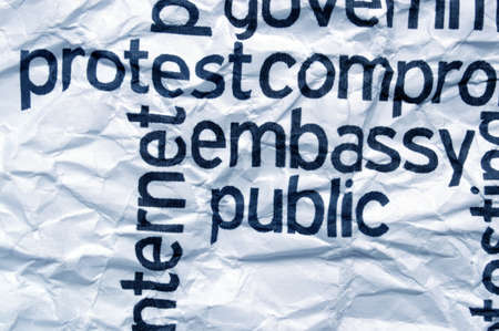 Protest embassy text on  crinkled paper