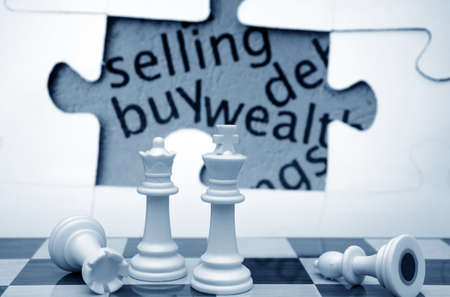 Buy, sell, puzzle and chess concept