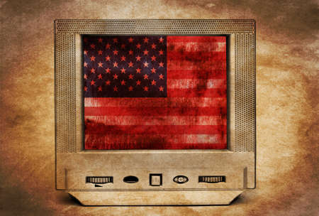 Grunge USA flag on TVの写真素材