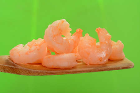 Shrimps on wooden spoonの写真素材