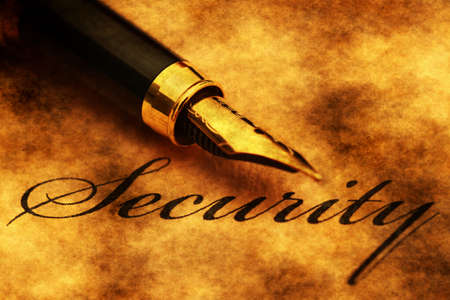 Fountain pen on security textの写真素材