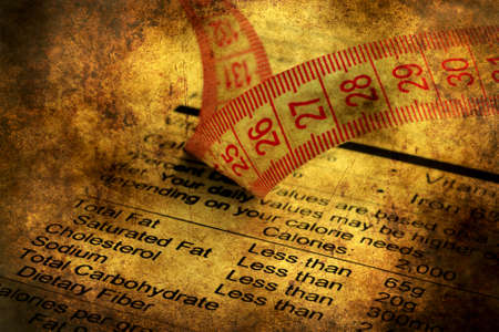 Nutrition facts and measure tape grunge conceptの写真素材