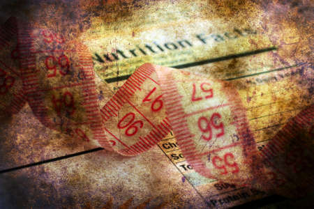 Nutrition facts and measure tape grunge conceptの写真素材