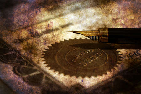 Fountain pen on corporate seal grunge conceptの写真素材