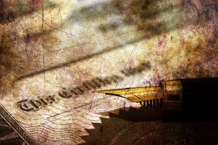 Fountain pen on corporate sealの写真素材