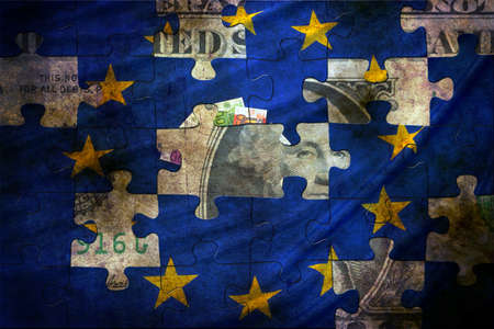 Euro flag and dollar puzzle conceptの写真素材