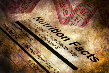 Nutrition facts and measure tape grunge conceptの写真素材