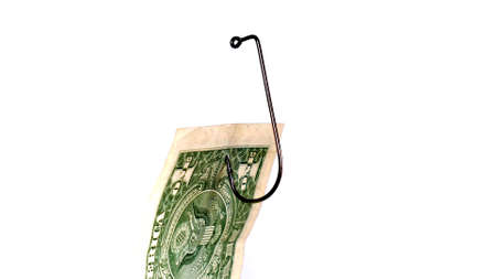 Dollar On A Fishing Hook Isolated On White Background