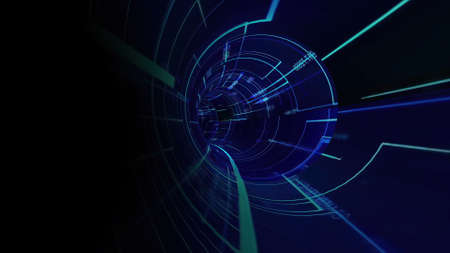 Travel  through virtual digital hi-tech tunnel 3d illustrationの写真素材
