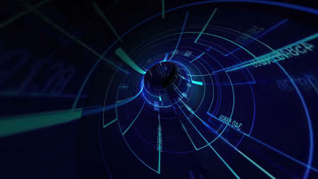 Travel  through virtual digital hi-tech tunnel 3d illustrationの写真素材