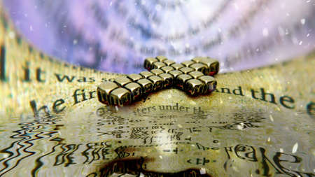 Snowing over cross of Jesus on bibleの写真素材