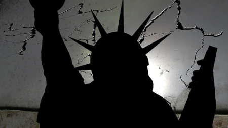 Statue of liberty against broken background 3d illustrationの写真素材