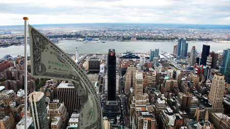 USA dollar flag over the New York city