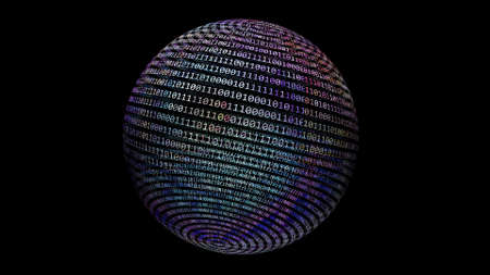 Binary data on rotating sphere concept 3d illustrationの写真素材