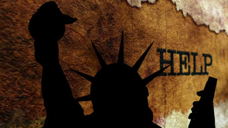 Statue of liberty against help grunge textの写真素材