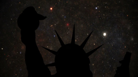 Statue of liberty against Stars in the nightの写真素材