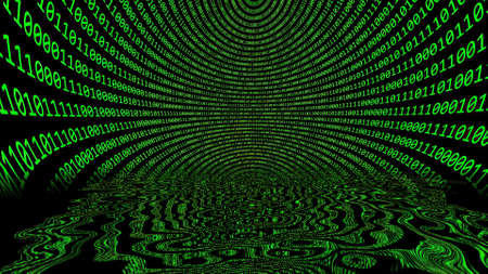 Binary data reflecting in waterの写真素材