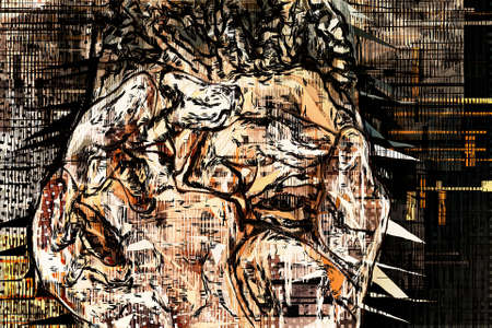 Artwork of abstract composition made with geometrical shapes and elementsの写真素材