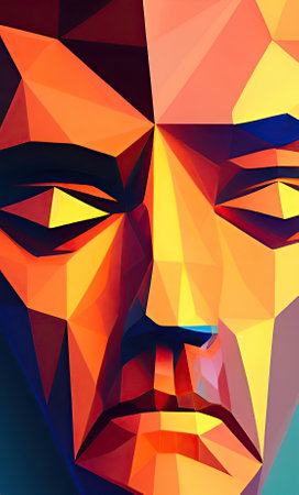 Low poly man's head 3d illustrationの写真素材
