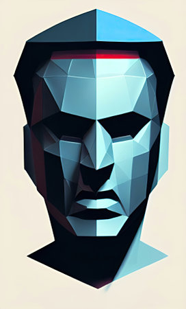 Low poly man's head 3d illustrationの写真素材