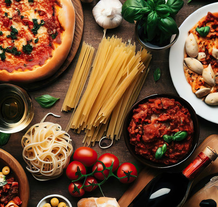 Delicious Italian Food Top View dolly shotの写真素材