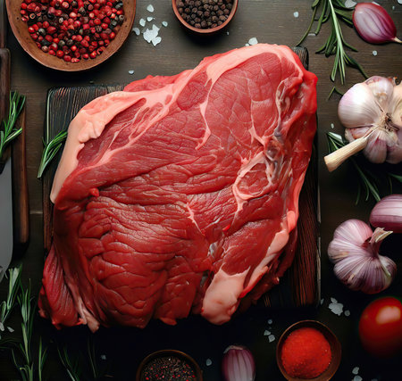 Various delicious grilled meat top view shotの写真素材