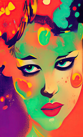 Colourful modern abstract woman face. Hand drawn digital art  illustrationの写真素材