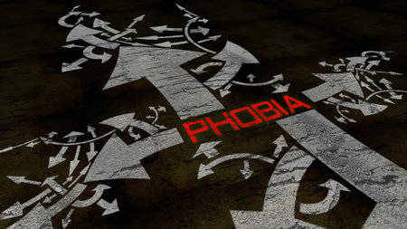Phobia disorder text on a crossroad in different ways of arrowsの写真素材