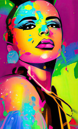 Colourful modern abstract woman face. Hand drawn digital art  illustrationの写真素材