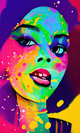 Colourful modern abstract woman face. Hand drawn digital art  illustrationの写真素材
