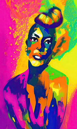 Colourful modern abstract woman face. Hand drawn digital art  illustrationの写真素材