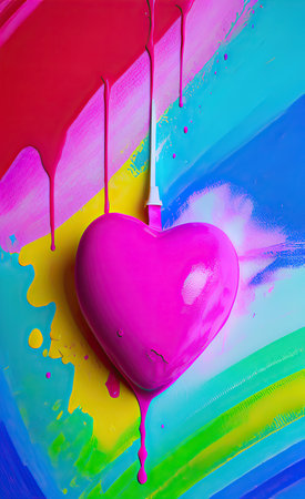 Colorful heart with paint splattersの写真素材