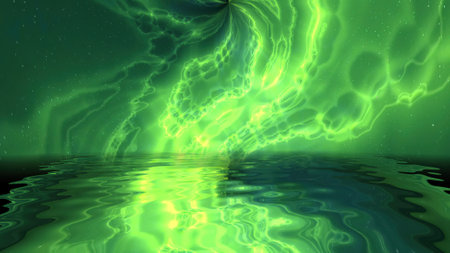 Space Universe With Stars And Galaxies reflected in waterの写真素材