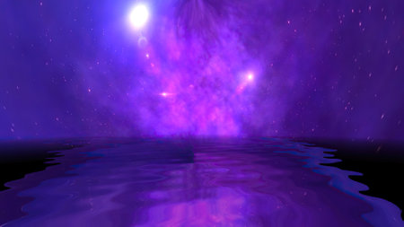 Space Universe With Stars And Galaxies reflected in waterの写真素材
