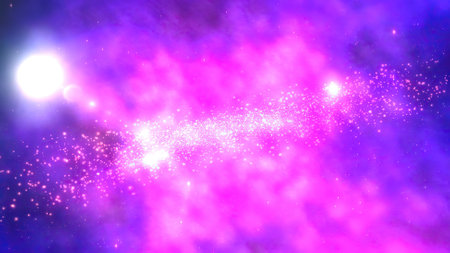 Pink particles over blue backgroundの写真素材