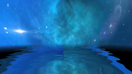 Space Universe With Stars And Galaxies reflected in waterの写真素材
